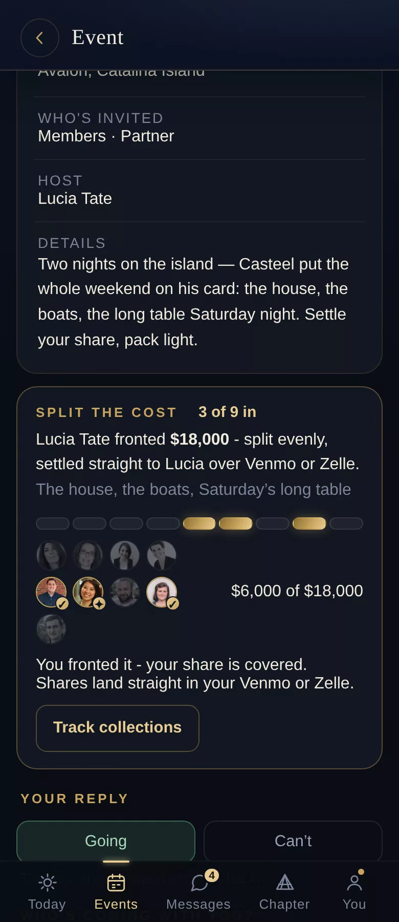 The Catalina Send-Off - RSVP, host, and the Split settling by checkmark